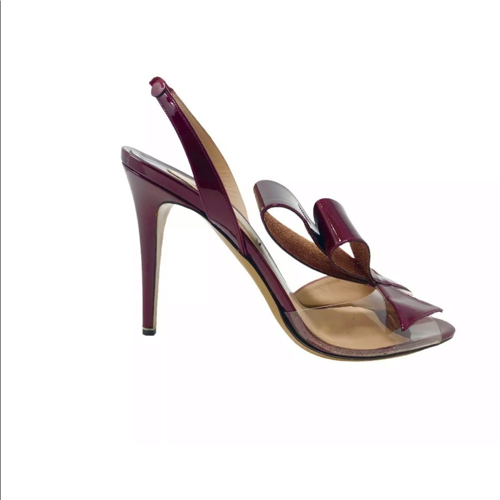 Plexi pvc statement glitter bow ox blood burgundy Nicholas Kirkwood heels sandal - Picture 11 of 11